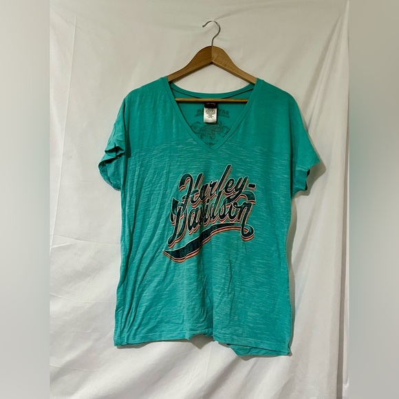 Harley-Davidson XL Women's Aqua V-Neck Tee. - Picture 5 of 5